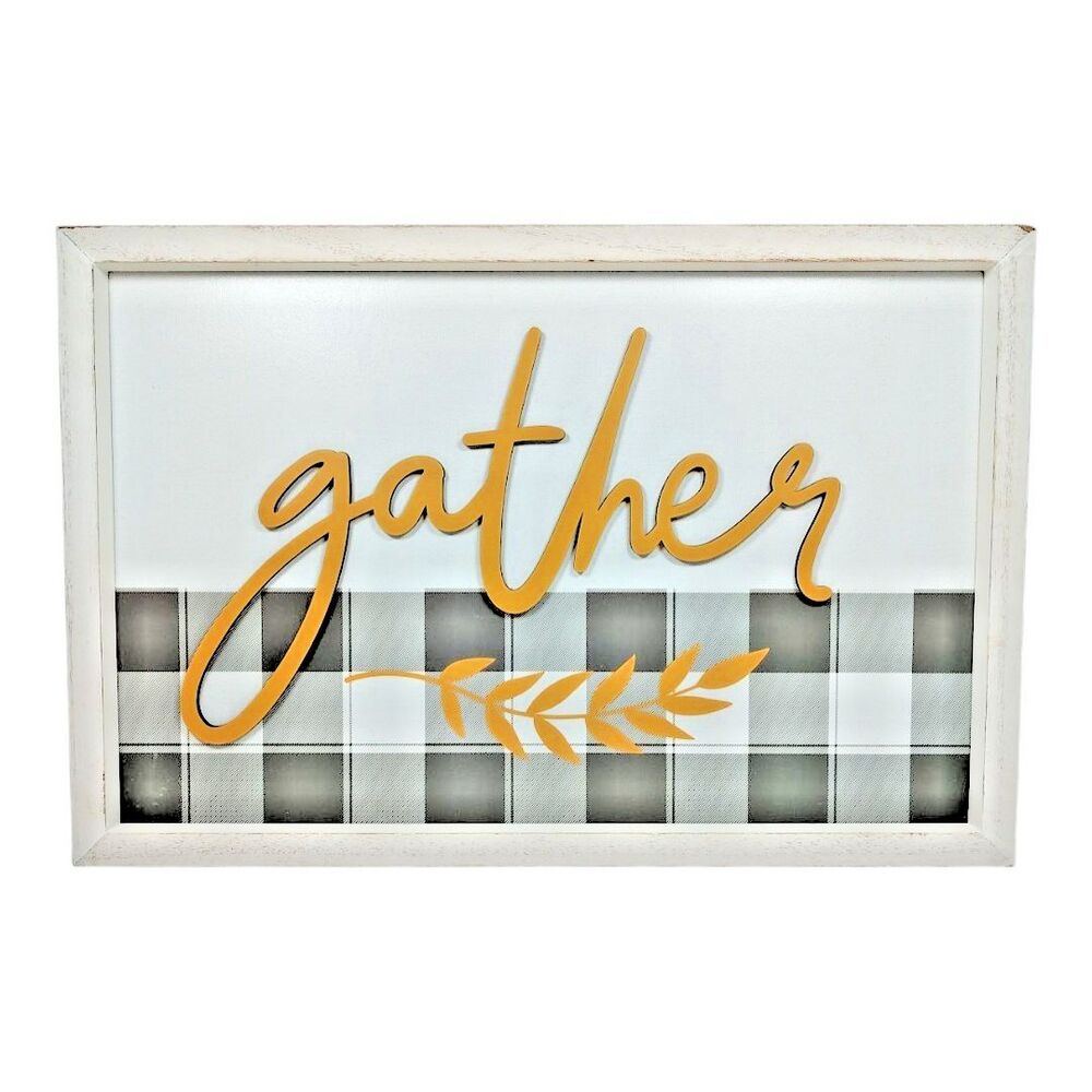 "Gather" Harvest Checkered Sign Wall Home Decor Thanksgiving Holiday Seasonal